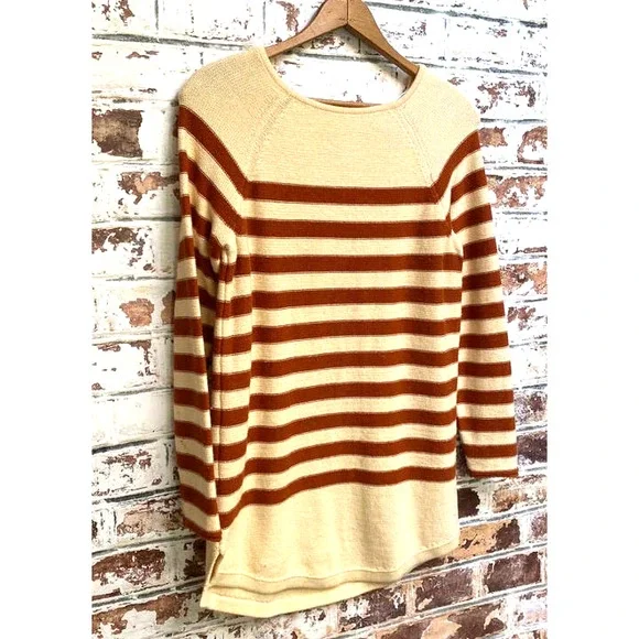 Free People Beach Pure Cotton Knit Nautical Striped Oversided Tunic Sweater - Picture 3 of 11